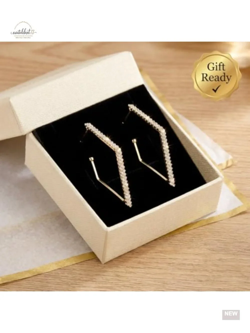 Gold Plated Drop Dangle Earrings - Statement Rhinestone Geometric Jewelry